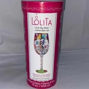 Lolita Birthday Streamers Love My Wine Wine Glass Hand Painted Celebration Gift